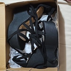 Black laced up wedges